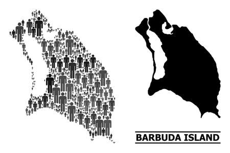 Map of Barbuda Island for demographics proclamations. Vector demographics collage. Concept map of Barbuda Island designed of population items. Demographic concept in dark gray color tinges.のイラスト素材