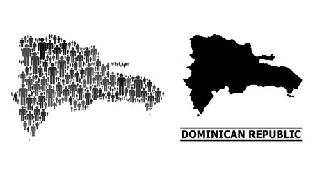 Map of Dominican Republic for demographics agitprop. Vector demographics collage. Pattern map of Dominican Republic combined of social elements. Demographic concept in dark gray color tints.のイラスト素材