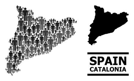 Map of Catalonia for political promotion. Vector population mosaic. Mosaic map of Catalonia done of population pictograms. Demographic concept in dark gray color tints.のイラスト素材