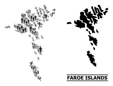 Map of Faroe Islands for demographics applications. Vector nation collage. Concept map of Faroe Islands created of population elements. Demographic concept in dark grey color shades.のイラスト素材