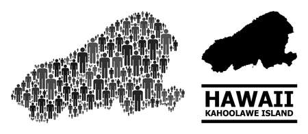 Map of Kahoolawe Island for social proclamations. Vector nation mosaic. Concept map of Kahoolawe Island combined of social icons. Demographic concept in dark grey color tinges.のイラスト素材