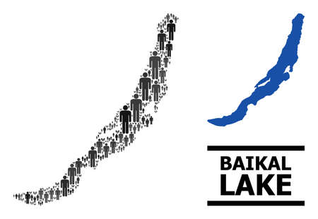 Map of Baikal for demographics projects. Vector nation mosaic. Concept map of Baikal composed of population items. Demographic concept in dark grey color tints.のイラスト素材