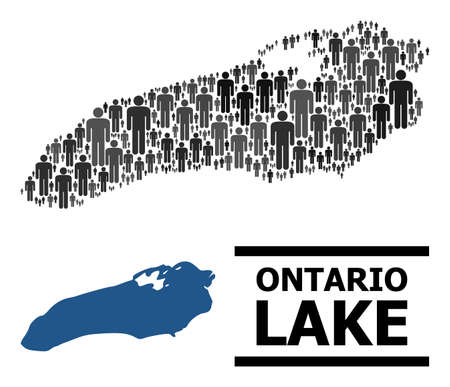 Map of Ontario Lake for social projects. Vector population abstraction. Concept map of Ontario Lake combined of population items. Demographic concept in dark grey color tints.のイラスト素材