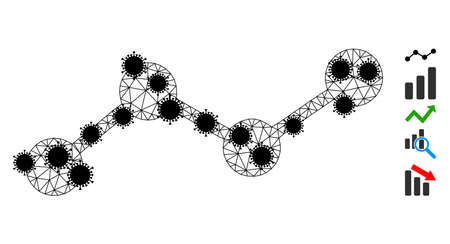 Mesh chart polygonal icon vector illustration, with black infectious nodes. Abstraction is created from chart flat icon, with infectious elements and triangle mesh.のイラスト素材