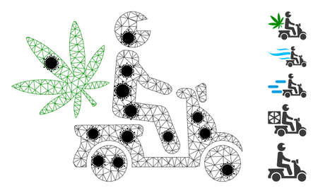 Mesh marijuana motorbike delivery polygonal icon vector illustration, with black Covid elements. Carcass model is created from marijuana motorbike delivery flat icon,のイラスト素材