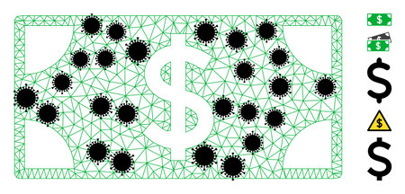 Mesh dollar banknote polygonal 2d vector illustration, with black  elements. Carcass model is created from dollar banknote flat icon, with  items and triangle mesh.のイラスト素材