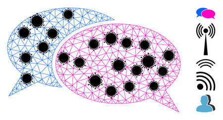 Mesh chat polygonal icon vector illustration, with black  centers. Carcass model is based on chat flat icon, with infection centers and polygonal mesh.のイラスト素材