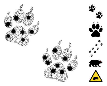 Mesh tiger fingerprints polygonal icon vector illustration, with black infectious items. Model is based on tiger fingerprints flat icon, with infection items and triangle mesh.のイラスト素材