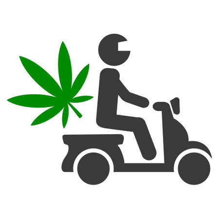 Marijuana motorbike delivery icon with flat style. Isolated vector marijuana motorbike delivery icon image on a white background.のイラスト素材