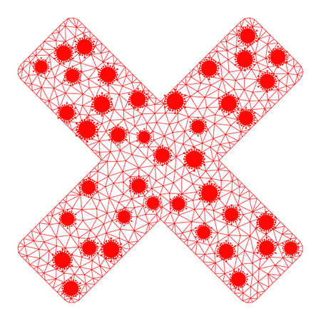Mesh reject cross polygonal icon vector illustration, with infection elements. Abstraction is created from reject cross flat icon, with virus nodes and triangular mesh.のイラスト素材