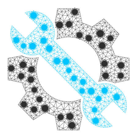 Mesh service tools polygonal symbol vector illustration, with Covid items. Carcass model is created from service tools flat icon, with covid items and triangle net.のイラスト素材