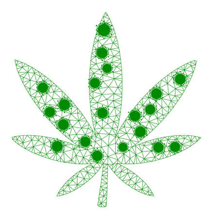 Mesh marijuana polygonal symbol vector illustration, with virus centers. Model is created from marijuana flat icon, with virus items and triangular mesh.のイラスト素材