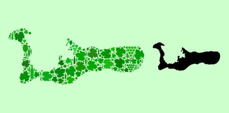 Vector Map of Grand Cayman Island. Collage of green grape leaves, wine bottles. Map of Grand Cayman Island collage created with bottles, grapes, green leaves.のイラスト素材