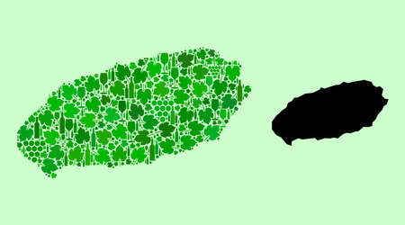 Vector Map of Jeju Island. Collage of green grapes, wine bottles. Map of Jeju Island collage composed from bottles, grapes, green leaves. Abstract collage designed for wine production purposes.のイラスト素材