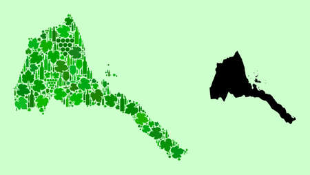 Vector Map of Eritrea. Mosaic of green grapes, wine bottles. Map of Eritrea mosaic created with bottles, grapes, green leaves. Abstract mosaic designed for marketing propaganda.のイラスト素材