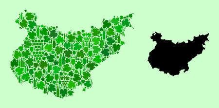 Vector Map of Badajoz Province. Collage of green grapes, wine bottles. Map of Badajoz Province collage designed with bottles, berries, green leaves.のイラスト素材