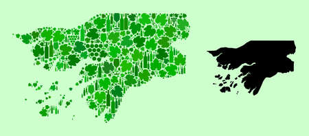 Vector Map of Guinea-Bissau. Mosaic of green grapes, wine bottles. Map of Guinea-Bissau mosaic composed from bottles, grapes, green leaves. Abstract mosaic useful for alcohol shops illustrations.のイラスト素材
