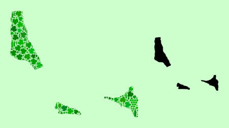 Vector Map of Comoros Islands. Combination of green grape leaves, wine bottles. Map of Comoros Islands mosaic designed from bottles, grapes, green leaves.のイラスト素材