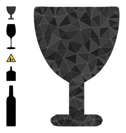 Triangle wine glass polygonal icon illustration, and similar icons. Wine Glass is filled with triangles. Low-poly wine glass designed of randomized color triangles.のイラスト素材