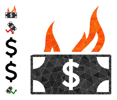 Triangle burn dollar bill polygonal 2d illustration, and similar icons. Burn Dollar Bill is filled with triangles. Lowpoly burn dollar bill designed with scattered filled triangles.のイラスト素材