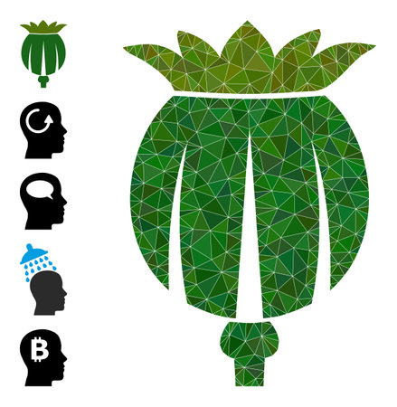 Triangle opium poppy head polygonal 2d illustration, and similar icons. Opium Poppy Head is filled with triangles. Low-poly opium poppy head designed with randomized colored triangles.のイラスト素材