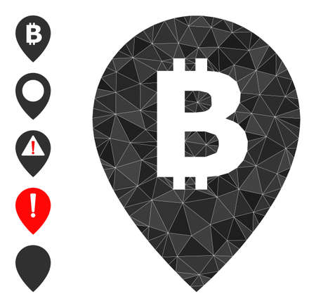 Triangle bitcoin map pointer polygonal symbol illustration, and similar icons. Bitcoin Map Pointer is filled with triangles. Low-poly bitcoin map pointer designed of chaotic filled triangles.のイラスト素材