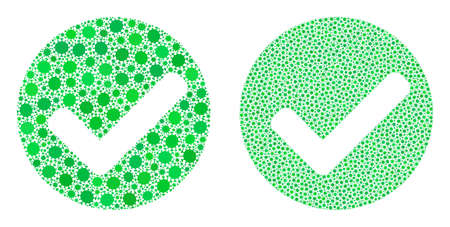 Vector covid-2019 mosaic yes mark created for pandemic wallpapers. Mosaic yes mark is based on icon and it is shaped of biological hazard covid viral items. Mosaic yes mark created of cell icons.の写真素材