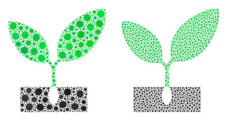 Vector covid-2019 composition plant sprout combined for hospital projects. Mosaic plant sprout is based on icon and it is composed with biohazard covid-2019 infection icons.のイラスト素材