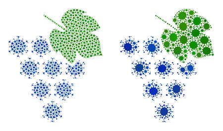 Vector covid mosaic virus grape bunch designed for lockdown wallpapers. Mosaic virus grape bunch is based on icon and it is composed of biohazard covid pathogen elements.のイラスト素材