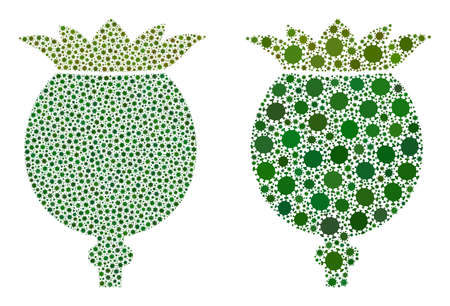 Vector covid-2019 mosaic poppy head designed for pandemic applications. Mosaic poppy head is based on icon and it is designed of biohazard covid-2019 viral items.のイラスト素材