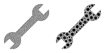 Vector covid mosaic spanner done for pandemic illustrations. Mosaic spanner is based on icon and it is designed of biohazard covid-2019 pathogen elements. Mosaic spanner designed of bacilla items.のイラスト素材