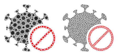 Vector covid collage forbidden virus created for health care posters. Mosaic forbidden virus is based on icon and it is organized with biohazard flu pathogen items.のイラスト素材