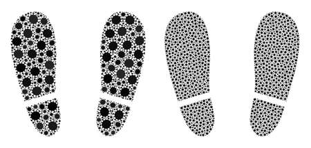 Vector covid-2019 mosaic human footprints done for pharmacy posters. Mosaic human footprints is based on icon and it is organized from biological hazard covid-2019 pathogen icons.のイラスト素材