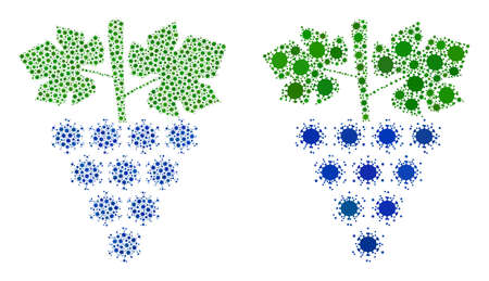 Vector covid-2019 mosaic virus grapes bunch constructed for lockdown projects. Mosaic virus grapes bunch is based on icon and it is done with biological hazard covid pathogen items.のイラスト素材