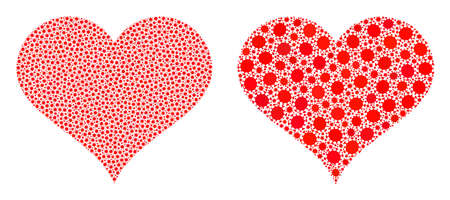 Vector covid-2019 collage love heart designed for clinic posters. Mosaic love heart is based on icon and it is designed of biological hazard coronavirus viral parts.のイラスト素材