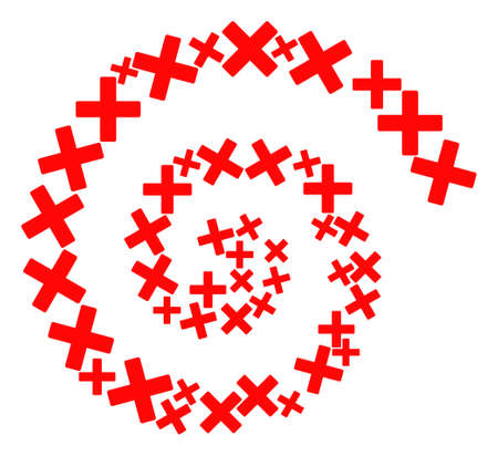 Reject cross icon spiral curl mosaic. Reject cross symbols are scattered into cycle mosaic structure. Abstract cycle is done from randomly allocated reject cross symbols.のイラスト素材