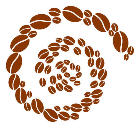 Coffee bean icon spiral motion mosaic. Coffee bean items are organized into cycle mosaic structure. Abstract cycle is done from random coffee bean items.のイラスト素材
