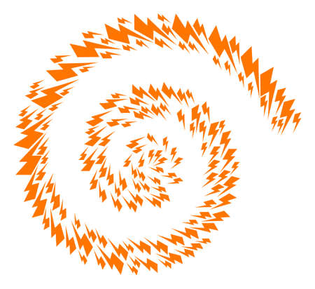 Electric strike icon spiral twirl mosaic. Electric strike signs are scattered into twirl mosaic structure. Abstract twirl done from scattered electric strike icons.のイラスト素材