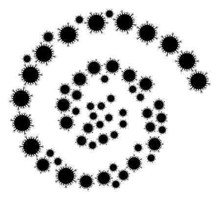 Flu virus icon spiral cycle composition. Flu virus symbols are organized into whirlpool mosaic structure. Abstraction whirlpool is done from random flu virus symbols.のイラスト素材