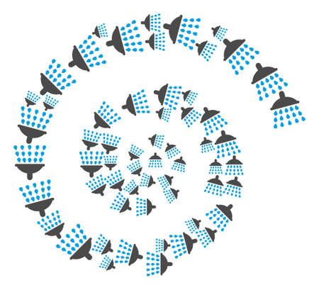 Shower icon spiral swirl mosaic. Shower symbols are united into curl mosaic structure. Abstraction curl done from randomly allocated shower icons.のイラスト素材