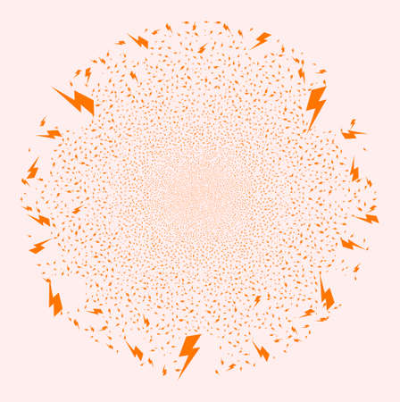 Electric strike explosion spheric cluster. Object pattern is made from scattered electric strike pictographs as burst cluster. Abstract spheric cluster collage created from electric strike icons.のイラスト素材