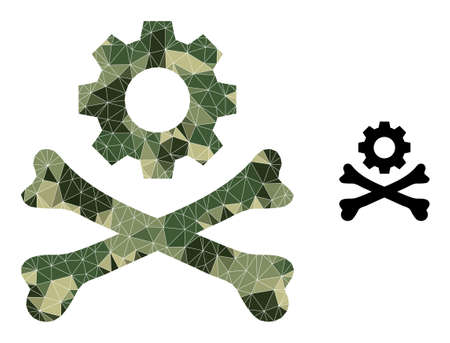 Camouflage lowpoly mosaic death mechanics icon. Lowpoly death mechanics icon constructed of random camo colored triangle parts. Vector death mechanics icon created in camouflage army style.のイラスト素材