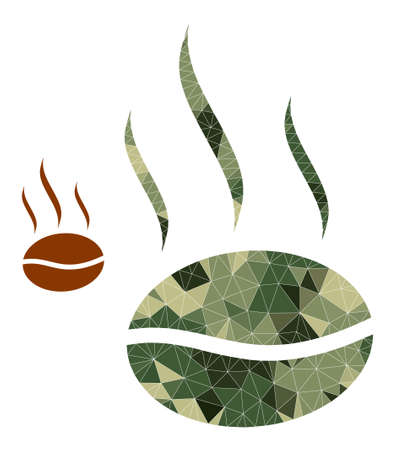 Camouflage polygonal mosaic coffee aroma icon. Lowpoly coffee aroma icon designed of random camouflage filled triangle parts. Vector coffee aroma icon designed in camo army style.のイラスト素材