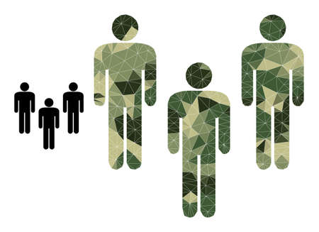 Camouflage triangle collage people crowd icon. Lowpoly people crowd pictogram combined of chaotic...