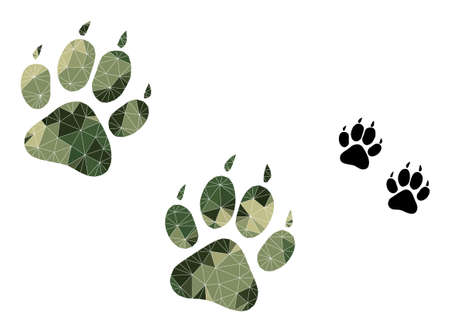 Camouflage triangle mosaic tiger fingerprints icon. Low-poly tiger fingerprints pictogram is designed from random camouflage filled triangle parts.のイラスト素材