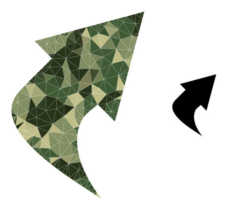 Camouflage low-poly mosaic upload arrow icon. Low-poly upload arrow icon constructed of randomized...