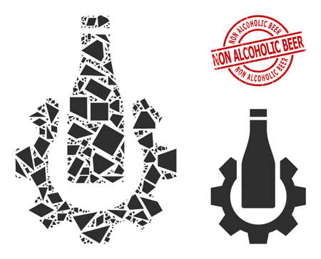 Simple geometric beer industry mosaic and Non Alcoholic Beer dirty stamp imitation. Red stamp has Non Alcoholic Beer caption inside circle and lines template.のイラスト素材