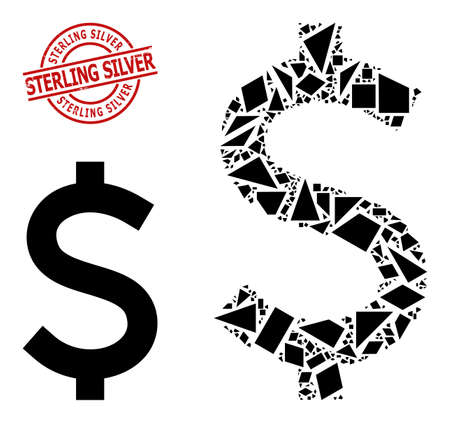 Simple geometric American dollar mosaic and STERLING SILVER unclean stamp. Red stamp has Sterling Silver tag inside round and lines shape.のイラスト素材