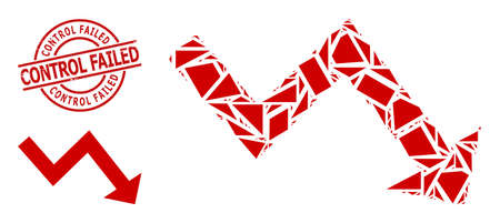 Simple geometric recession arrow mosaic and CONTROL FAILED textured seal. Red stamp seal includes CONTROL FAILED title inside round and lines form.のイラスト素材