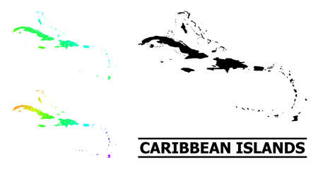 Vector low-poly spectral colored map of Caribbean Islands with diagonal gradient. Triangulated map of Caribbean Islands polygonal illustration.のイラスト素材